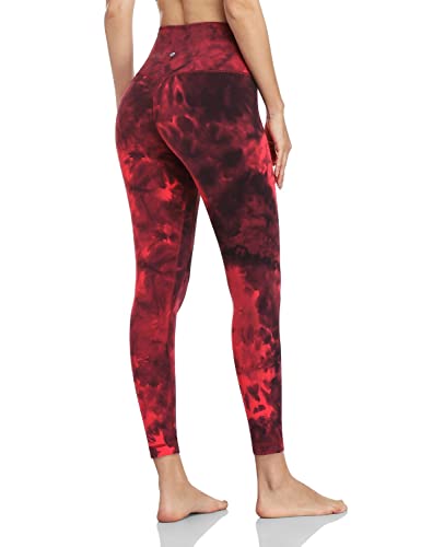 HeyNuts Essential 7/8 Leggings High Waisted Yoga Pants for Women, Soft Workout Pants Compression Leggings with Inner Pockets Tie Dye Black Red_25''S(4/6)