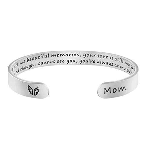 JoycuFF In Memorial Gifts for Loss of Mother Memorial Bracelet Grief Jewelry Sympathy Cuff Remembrance Bangle Silver