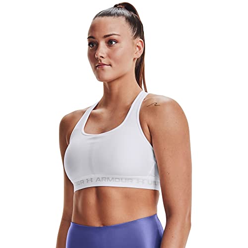 Under Armour Women's Crossback Mid Impact Sports Bra , White (100)/Halo Gray , Large