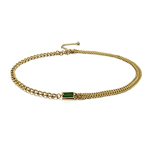 JA.S.JR 18K Gold Plated Emerald Choker Necklaces Chain Necklace Gold Statement Necklaces for Women