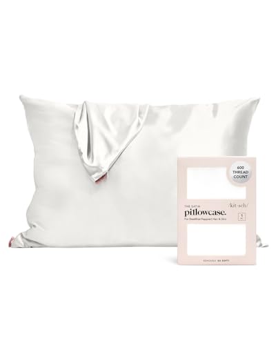 Kitsch Satin Pillowcase with Zipper for Hair & Skin, Softer Than Silk Pillow Cases Queen, Smooth Pillow Covers, Machine Washable, Wrinkle-Free, Cooling Satin Pillow Cases Standard Size 19'x26', Ivory