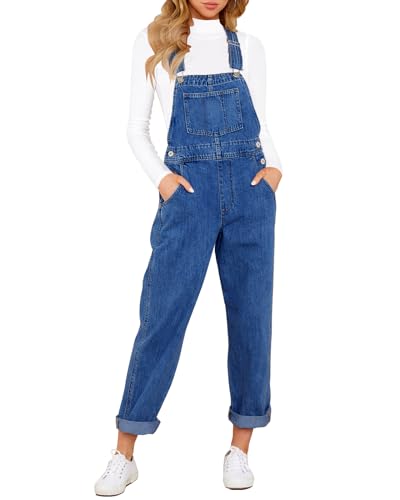 Vetinee Women's Cody Blue Classic Adjustable Straps Pockets Boyfriend Denim Bib Overalls Jeans Pants X-Large