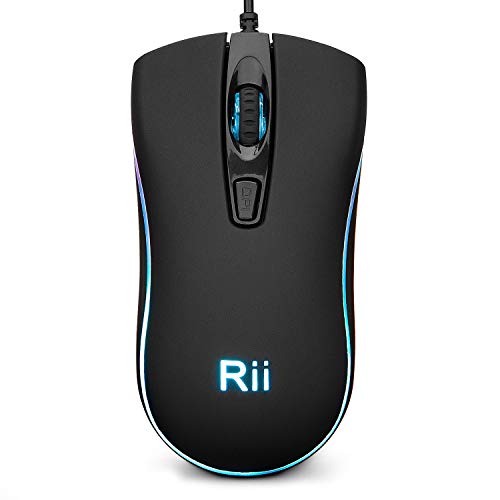 Rii RM105 Wired Mouse,Computer Mouse with Colorful RGB Backlit,2400 DPI Levels,Comfortable Grip Ergonomic Optical,USB Wired Mice Support Windows PC, Laptop,Desktop,Notebook,Chromebook