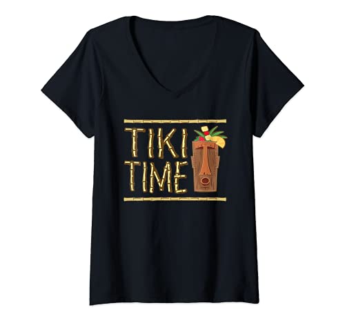 Womens Retro Tiki Bar Design V-Neck T-Shirt