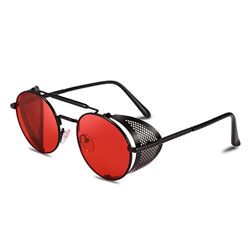 FEISEDY Steam Punk Sunglasses for Men Women Side Shield Round Steampunk Vintage Glasses Shades B2518