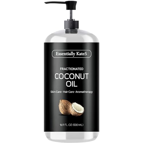 Essentially KateS Fractionated Coconut Oil 16.9 Fl Oz (500ML) - Body Oil, Massage Oil, Hair Oil, Nail Oil, and Carrier Oil for Essential Oils, No Scent