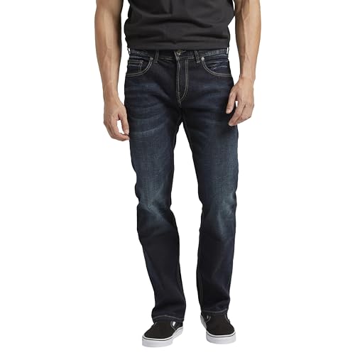 Silver Jeans Co. Men's Allan Slim Fit Straight Leg Jeans, Dark Wash BBS491, 36W x 32L