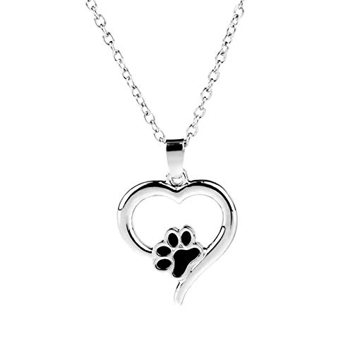HMOOY Paw Print Necklace, Puppy Paw Always in my Heart Pendant Necklace Cute Dog Cat Pet Paw Print Love Heart Necklace Animal Lover Gifts for Women Teen Girls (Style 1)