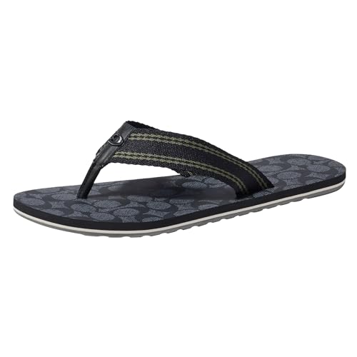 Coach Men's Signature Webbing Flip Flop, Charcoal/Black, 11
