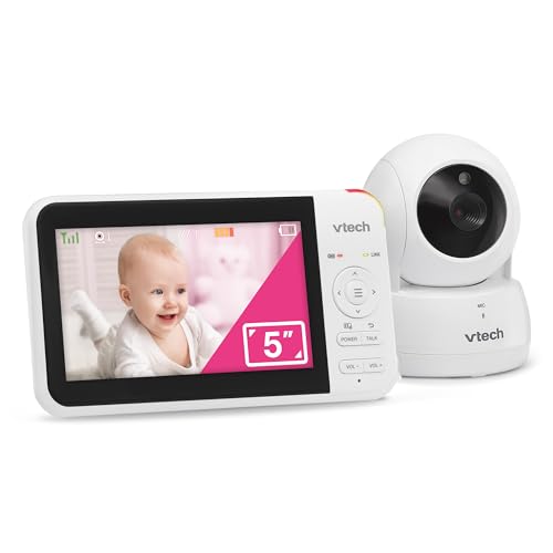 VTech VM924 5' Screen Remote Pan-Tilt-Zoom Baby Monitor with Camera&Audio,Up to 31Hrs Battery for Audio&17Hrs Video Streaming, Long Range Up to 1000ft,Night Vision,Soothing Sound,Temperature Sensor