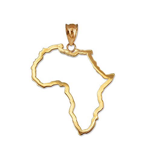 LA BLINGZ 10K Yellow Gold Africa Open Design Pendant Necklace (Pendant only)