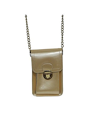 Mini Genuine Patent Leather Crossbody Handbag Phone Case Bag Evening Party Bag - Champagne