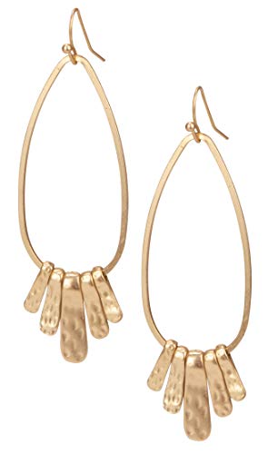 Handmade Hammered Teardrop Earring with 5 Paddle Bars for Women (Gold)