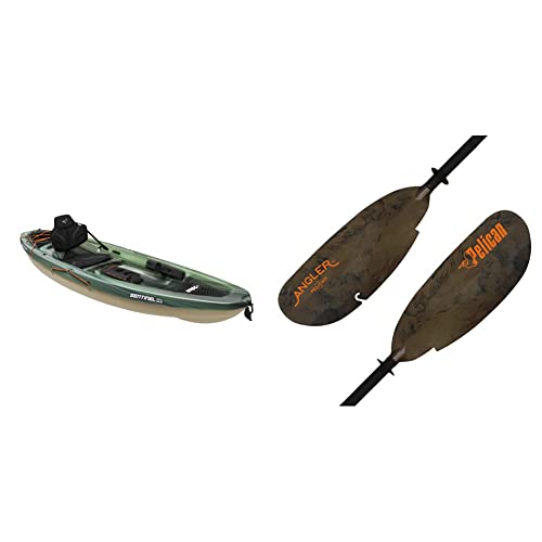 Pelican Sentinel 100X Angler Fishing KayakSit-on-Top KayakLightweight one Person Kayak9.6 ft & Poseidon Angler Fishing Lightweight Kayak Paddle - Built-in Retrieval Hooks - Fiberglass Reinforced