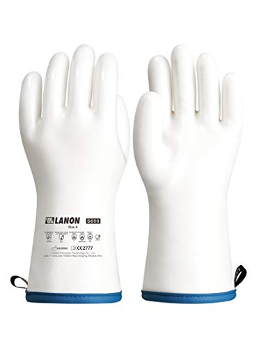 LANON Liquid Silicone Gloves, Heat Resistant Oven Gloves with Fingers, Food Grade, Waterproof, White, Medium