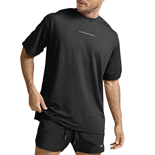 YawYews Men's Fashion Workout T-Shirt Casual Short Sleeve Plain T Shirts Loose Athletic Gym Shirts A Black