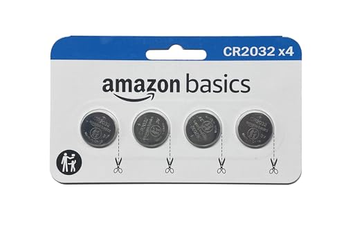 Amazon Basics 4-Pack CR2032 Lithium Coin Cell Battery, 3 Volt, Long Lasting Power, Mercury-Free