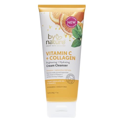 By Nature Face Cleanser - Brightening and Hydrating Cleanser Cream with Collagen + Vitamin C - Energize and Replenish Dull Skin + Remove Makeup and Surface Impurities - Gentle Face Cleanser for Women