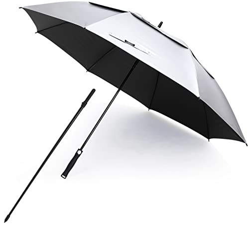 G4Free Vented UV Golf/Beach Umbrella 68' Arc, Auto Open Oversize Extra Large Windproof Sun Shade Rain Umbrellas(Silver/Black)