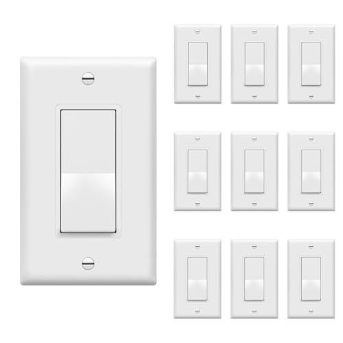 ENERLITES 3-Way Decorator Paddle Rocker Light Switch, Gloss Finish, Single Pole or Three Way, Grounding Screw, Residential Grade, 15A 120V/277V, 93150-WWP-10PCS, White (10 Pack)