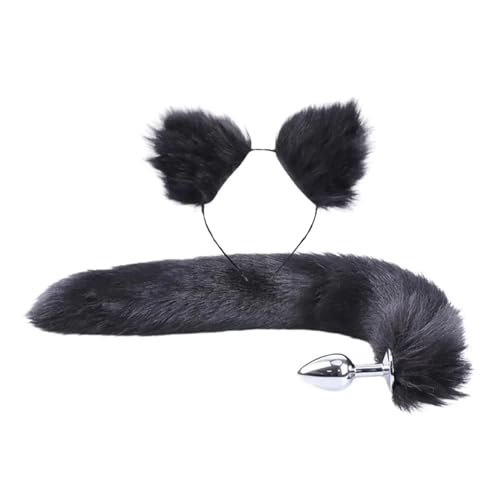 1 Set Anal Plug Quick to Climax Reusable Role Play Tool Aluminum Alloy Fox Tail Exotic Accessories Butt Plug Adult Product (Color : Black)