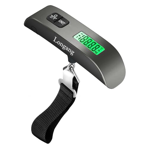 Longang 110 Lbs Digital Hanging Luggage Scale with Backlit for Travel, Rubber Paint Handle and Battery Included, Grey