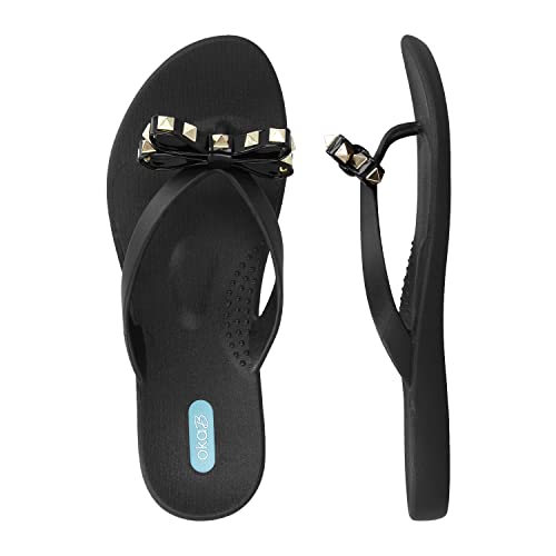 Oka-B Women's Chase Bow Flip Flop Sandal (9, Licorice, numeric_9)
