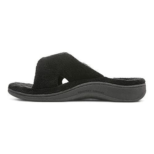 Vionic Women's Indulge Pauline Slipper - Comfortable Open Toe Spa House Slippers that include Three-Zone Comfort with Orthotic Insole Arch Support, Soft House Shoes for Ladies Black 10 Medium US