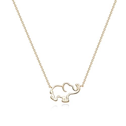 Dremmy Studios Elephant Pendant Necklace, Dainty 14K Gold Filled Hollow Animal Good Luck Lucky Elephant Necklace Jewelry Gift For Women Girls