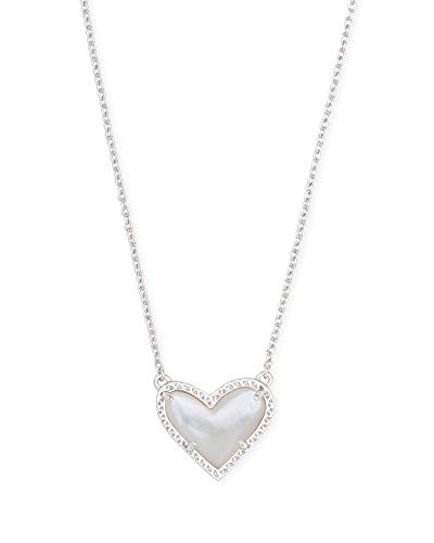 Kendra Scott Ari Heart Pendant Necklace for Women, Fashion Jewelry, Rhodium-Plated, White Mother-of-Pearl