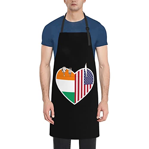 MULIHU I Love America And Côte D'ivoire Apron For Men Women Adjustable Waterproof With Pockets Bib Kitchen Cooking Aprons Chef Aprons