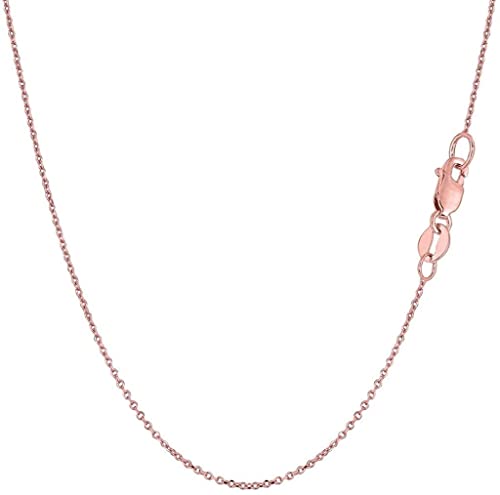 14k SOLID Yellow or White or Rose/Pink Gold 0.8mm Shiny Diamond Cut Cable Link Chain Necklace for Pendants and Charms with Lobster-Claw Clasp (16' 18' or 20 inch)