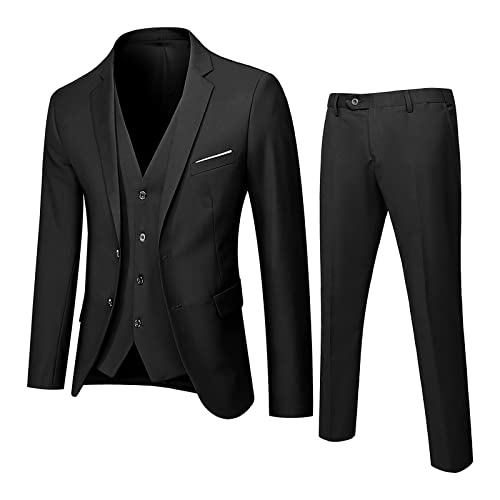 Men’s Suits Classic Fit - 3 Piece Suit Men with Single Breasted Jacket,Vest and Pant for Wedding Prom Party Suit(Black,L)