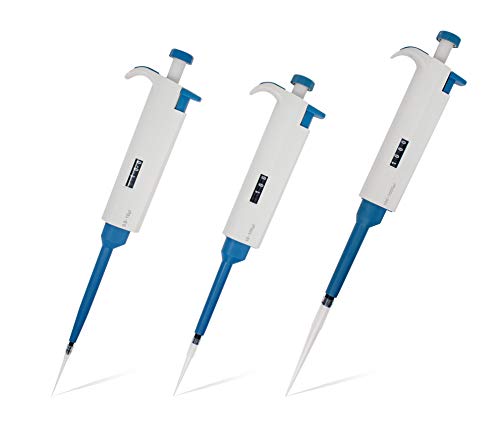 MicroPipette Kit: 3 IVYX Scientific Pipettors (0.5-10μl; 10-100μl; 100-1000μl), Adjustable Single Channel Multi-Volume Autoclavable Pipettes