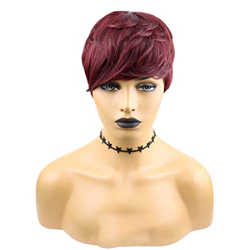 Luxangeles Get a Stunning Look Short Pixie Cut Wigs for Black Women - 100% Brazilian Virgin Human Hair, Ombre Color, Non-Lace Front with Bangs - Perfect for Parties, Cosplay, and Daily Use