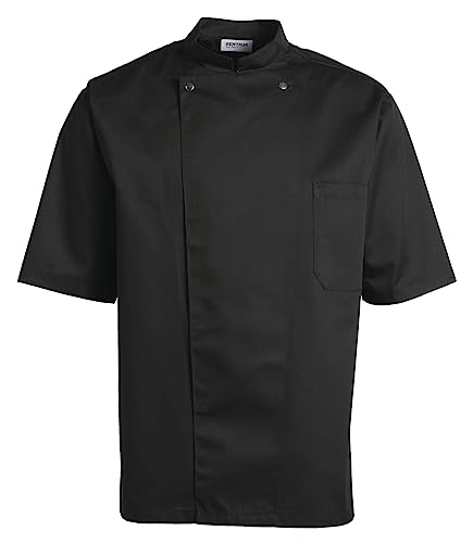 Kentaur Chef Jacket |Short Sleeve Chef Jacket for Unisex with Chest Pocket |Chef Coat for Food Service, Caterers, Bakers, and Culinary | Sizes: Large, Black