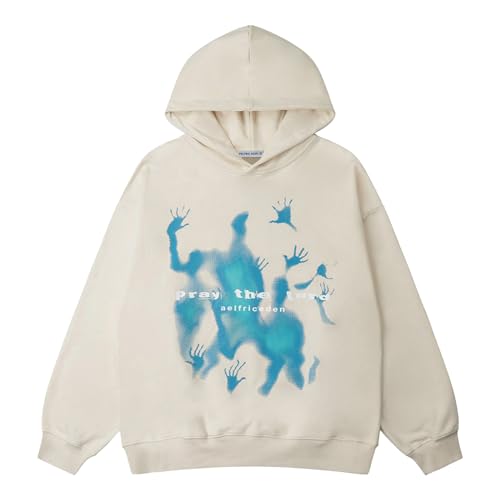 Aelfric Eden Mens Vintage Bone Printed Hoodie Sweatshirt Casual Oversized Long Sleeve Streetwear Hiphop Hooded Pullover