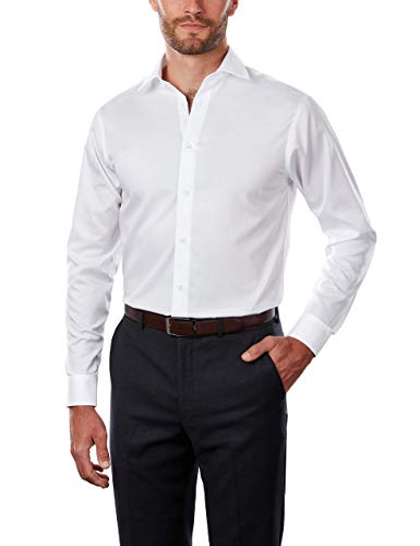 Calvin Klein Men's Regular Fit Non Iron Herringbone Spread Collar Dress Shirt, White, 18' Neck 34'-35' Sleeve