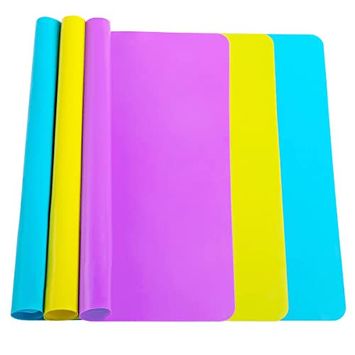 3 Pack Silicone mat Large Silicone Sheets for Crafts, Liquid, Resin Jewelry Casting Molds Mat, Silicone Placemat 15.7” x 11.8” (Blue& Purple & Yellow)