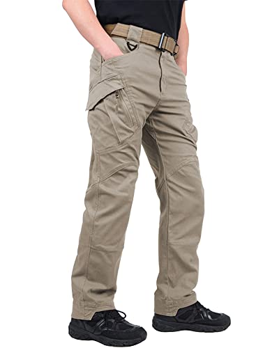 FEDTOSING Tactical Pants for Men with 9 Pockets Cotton Cargo Work Military Trousers Stretch Hiking Combat Rip-Stop Pants Khaki 38x32