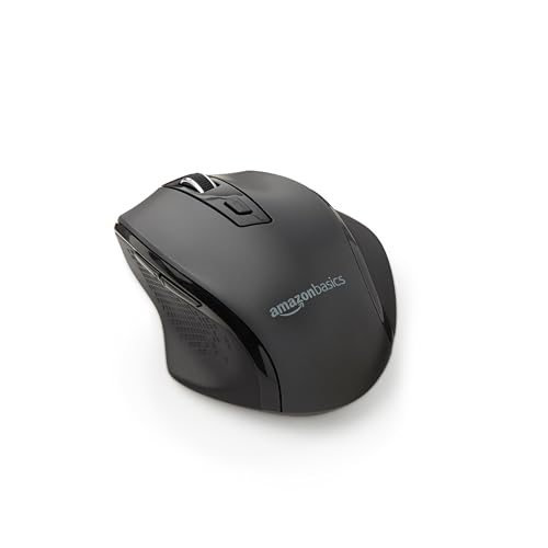 Amazon Basics Ergonomic 2.4 GHz Wireless Optical Mouse, DPI adjustable, Compatible with PC, Mac, Laptop - Black
