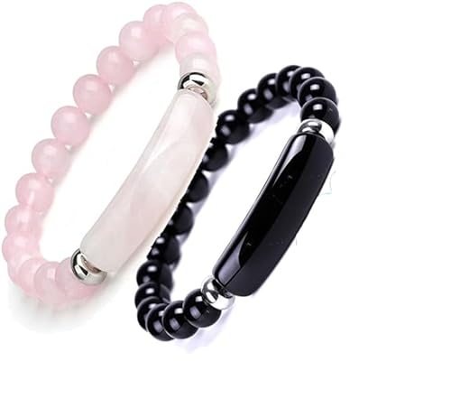 KISHAL Pheromone Bracelet,Natural Pheromone Bracelets 8mm Stretch Beaded Bangles,Love Pheromone Bracelet,Good Luck Bracelets for Women & Men (Pink+Black)