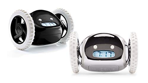 CLOCKY 2 Alarm Clock on Wheels (Authentic) | Extra Loud for Heavy Sleeper (Adult or Kid Bed-Room) Funny, Rolling, Run-Away, Moving, Jumping (Black and Chrome)