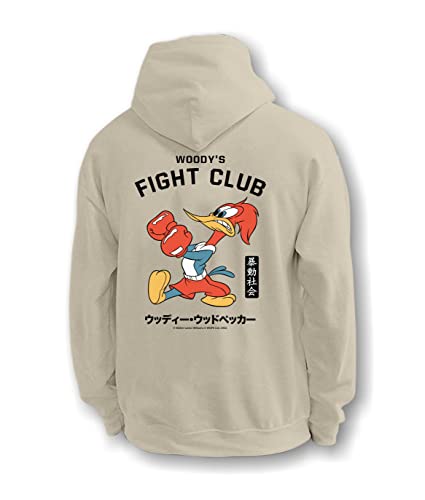 Riot Society Woody Woodpecker's Fight Club Mens Hoodie, Perfect Sweater for the Champion to Wear Into the AM - Sand, Large