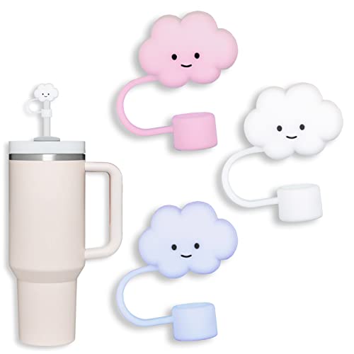3 Pack Compatible with Stanley 30&40 Oz Tumbler, 10mm Cloud Shape Straw Covers Cover, Cute Silicone Cloud Straw Covers, Straw Protectors, Soft Silicone Cloud Shape Straw Lid for 10mm Straws