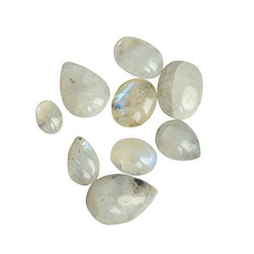 GEMHUB Natural Multi-Fire Moonstones 100 Ct Lot of 9 Pcs Mix Cabochon Loose Gems BS-103