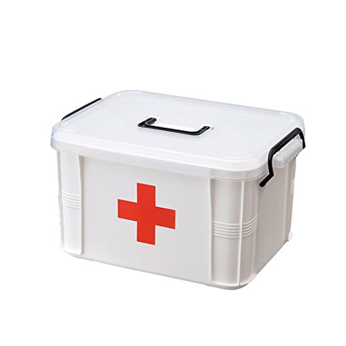 Levoberg Medicine Box Storage Box Organizer 2 Layers with Compartments Family Emergency Kit Storage Case 9.25'x6.49'x5.31'