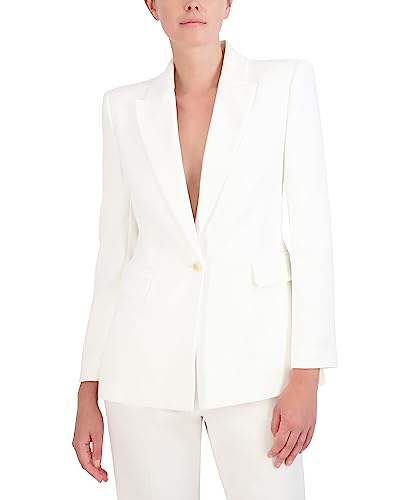 BCBGMAXAZRIA Women's V Neck Long Sleeve Straight Fit Blazer with Front Button Closure, Gardenia