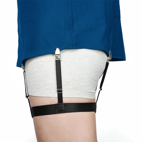 Kedofe Men Shirt Stays Adjustable Elastic Shirt Garter Shirts Holder with Non-slip Locking Clamps for Police Military (Black)