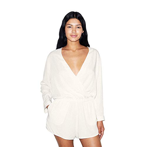 American Apparel Women's Viscose 3/4 Sleeve Crossfront Romper, Star White, Medium